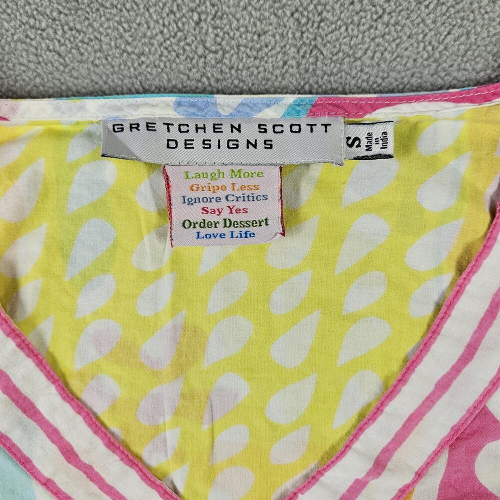 Gretchen Scott Designs Top Womens Size S Pink Orange Ocean Waves Cotton Tunic - Picture 6 of 11